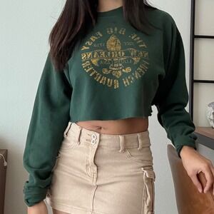 Fruit of the Loom New Orleans Cropped Sweatshirt Green Gold Distressed